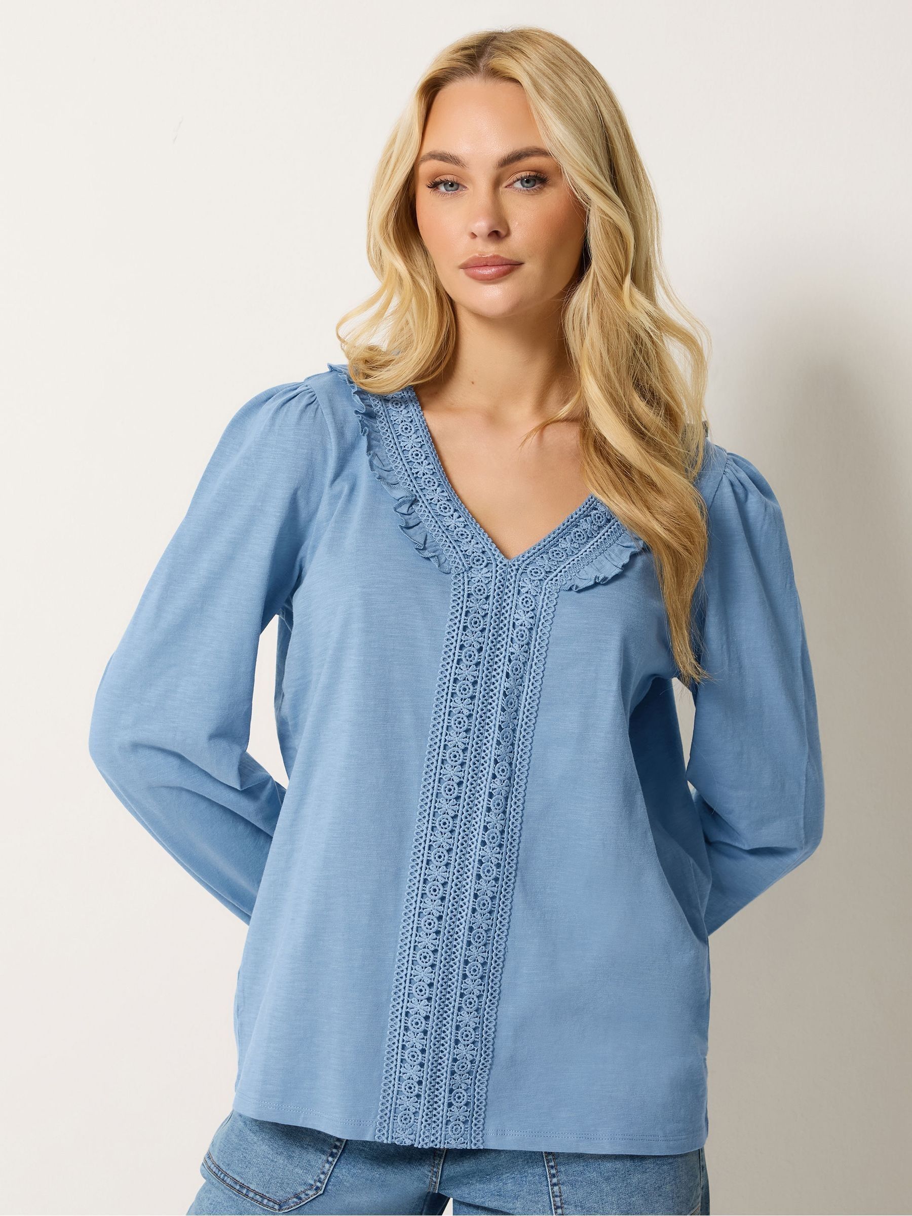 M & Co Women's Blue Frill Detail Trim Top