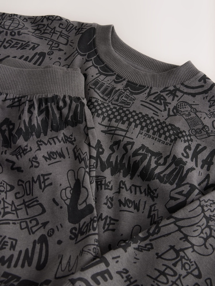 Charcoal Grey Graffiti Single Jogger Pyjamas (3-16yrs) - Image 4 of 4 Charcoal Grey Graffiti Single Jogger Pyjamas (3-16yrs) - Image 4 of 4