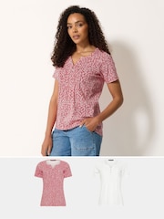 M&Co Red Cotton Henley Tops 2 Pack - Image 1 of 6