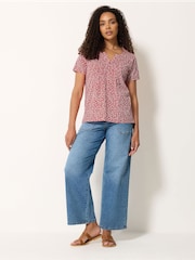 M&Co Red Cotton Henley Tops 2 Pack - Image 2 of 6