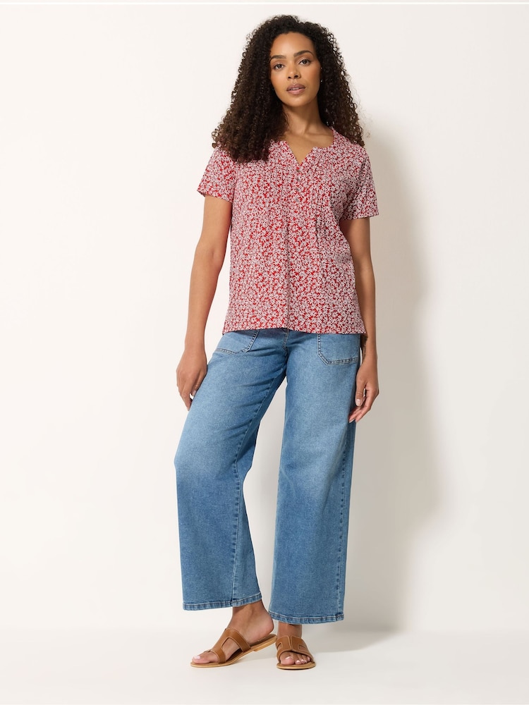 M&Co Red Cotton Henley Tops 2 Pack - Image 2 of 6