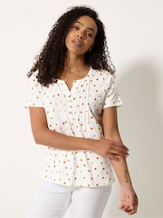 M&Co White Orange Print Cotton Henley Top - Image 1 of 5