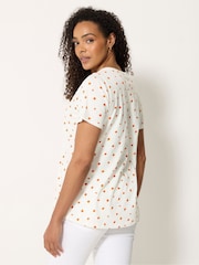 M&Co White Orange Print Cotton Henley Top - Image 2 of 5