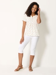 M&Co White Orange Print Cotton Henley Top - Image 3 of 5