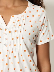 M&Co White Orange Print Cotton Henley Top - Image 4 of 5