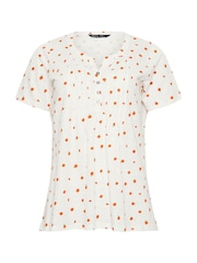 M&Co White Orange Print Cotton Henley Top - Image 5 of 5