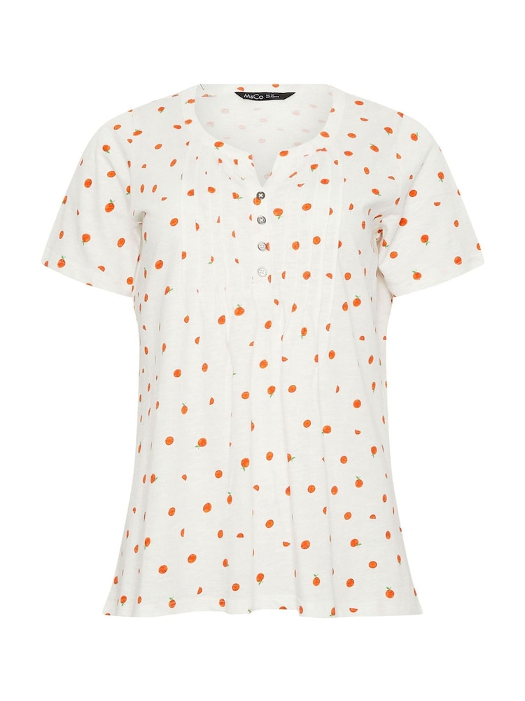 M&Co White Orange Print Cotton Henley Top - Image 5 of 5