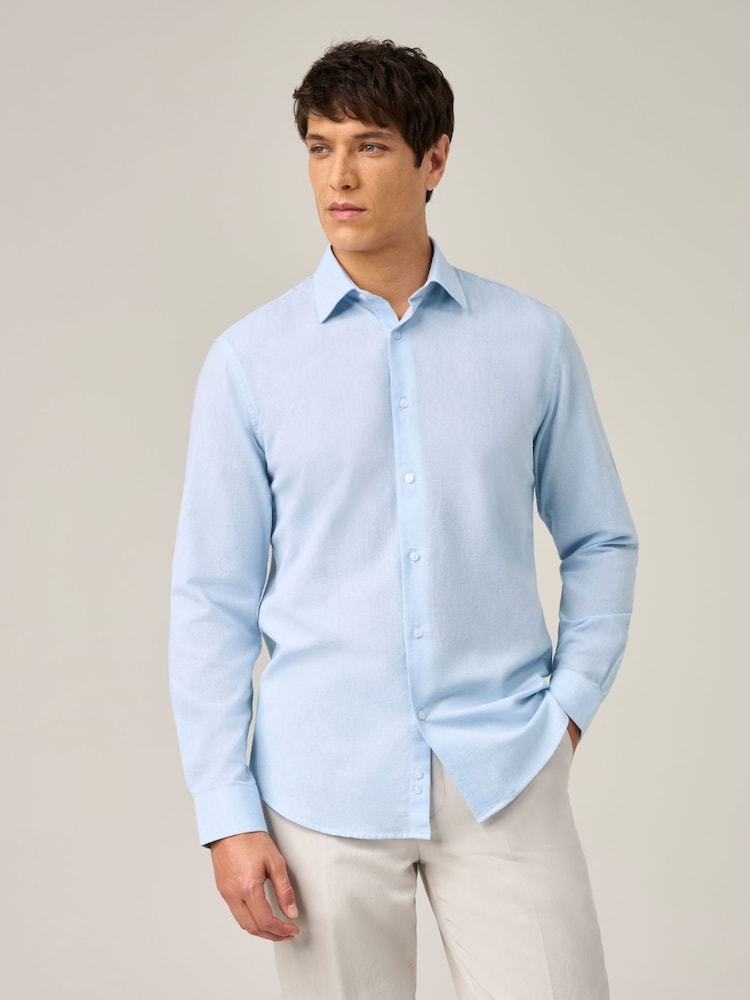 Skopes Blue Linen Blend  Casual Shirt - Image 1 of 7