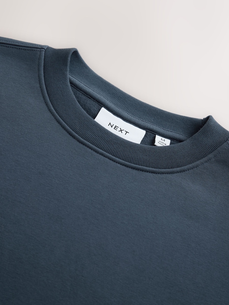 Airforce Blue Regular Fit Heavyweight Cotton Rich Crew Neck Sweatshirt - Image 8 of 8 Airforce Blue Regular Fit Heavyweight Cotton Rich Crew Neck Sweatshirt - Image 8 of 8
