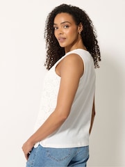 M&Co Cream Crochet Sleeveless Shell Print Top - Image 2 of 4