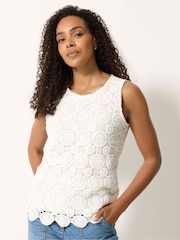 M&Co Cream Crochet Sleeveless Shell Print Top - Image 3 of 4