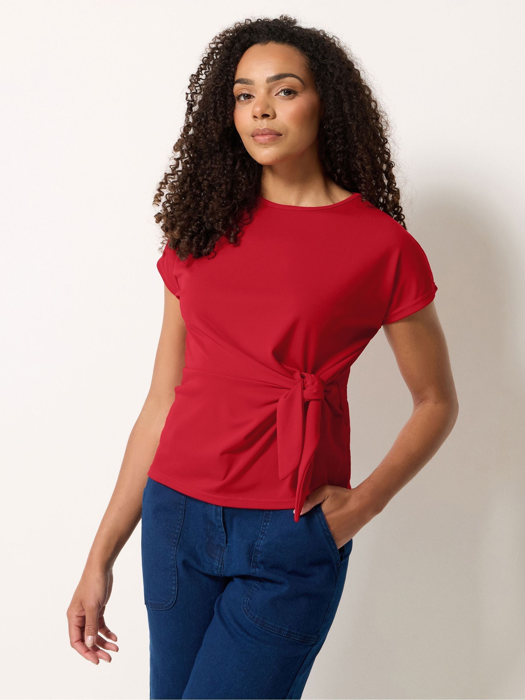 M & Co Women's White Tie Waist Short Sleeve T-Shirt
