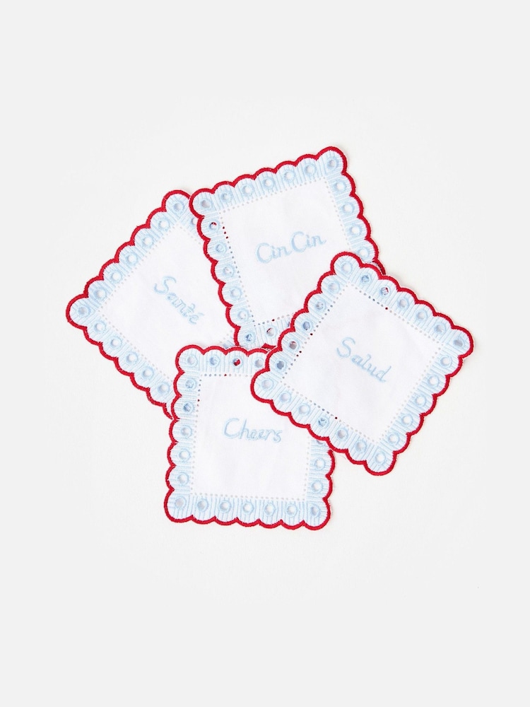 Oliver Bonas Set of 4 Blue Gingham Cocktail Napkins - Image 1 of 4