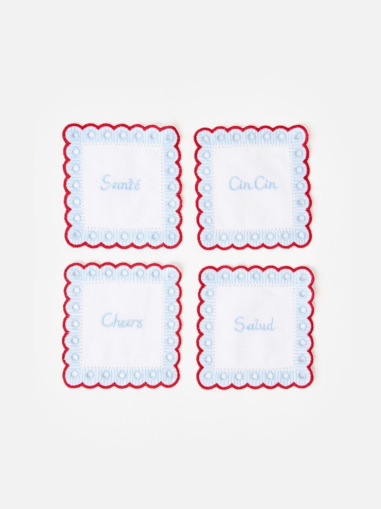 Oliver Bonas Set of 4 Blue Gingham Cocktail Napkins - Image 2 of 4