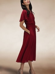 Hot Squash Red Chiffon Midi Dress - Image 2 of 5