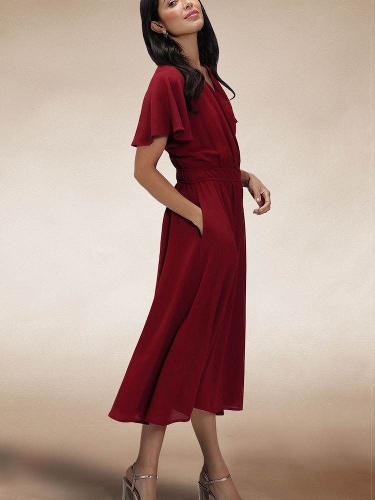 Hot Squash Red Chiffon Midi Dress - Image 2 of 5
