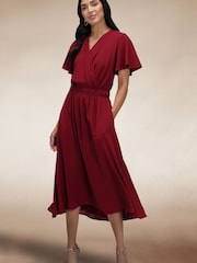 Hot Squash Red Chiffon Midi Dress - Image 3 of 5