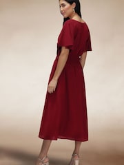 Hot Squash Red Chiffon Midi Dress - Image 4 of 5