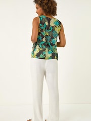 Roman Green Leaf Print Pleat Front Vest Top - Image 2 of 5