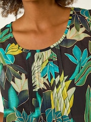 Roman Green Leaf Print Pleat Front Vest Top - Image 4 of 5