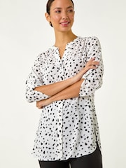 Roman White Spot Print V-Neck Button Blouse - Image 1 of 5