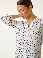 Roman White Spot Print V-Neck Button Blouse - Image 4 of 5