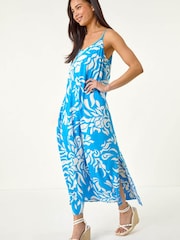 Roman Blue Petite Strappy Tiered Maxi Dress - Image 1 of 5