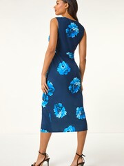 Roman Blue Floral Twist Front Midi Dress - Image 2 of 5