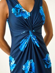 Roman Blue Floral Twist Front Midi Dress - Image 3 of 5