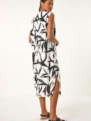 Roman Black Leaf Print Zip Detail Midi Dress - Image 2 of 5
