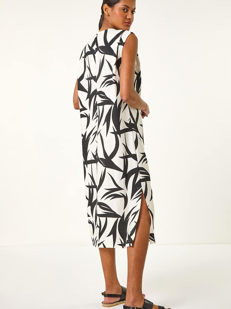 Roman Black Leaf Print Zip Detail Midi Dress - Image 2 of 5