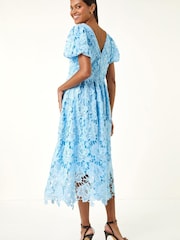 Roman Blue Premium Crochet Lace Midi Dress - Image 3 of 5