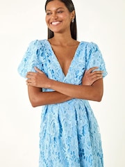 Roman Blue Premium Crochet Lace Midi Dress - Image 4 of 5