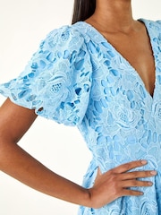 Roman Blue Premium Crochet Lace Midi Dress - Image 6 of 6