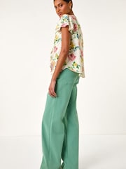 Roman Cream Floral Tie Front Frill Top - Image 3 of 5