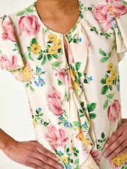 Roman Cream Floral Tie Front Frill Top - Image 5 of 5