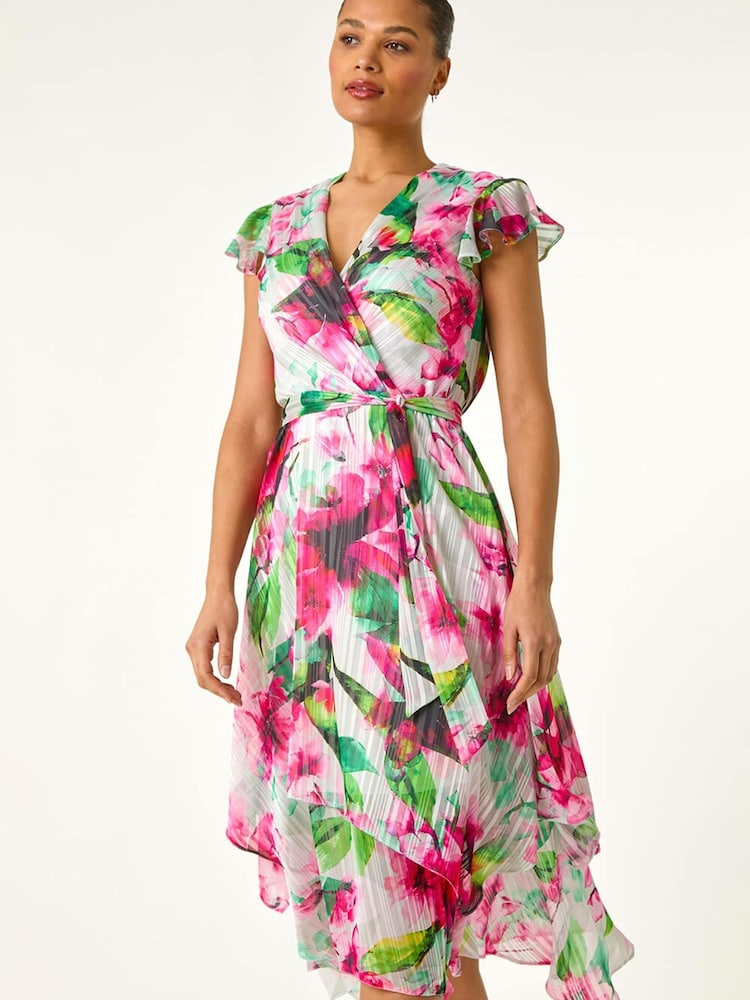 فستان متوسط الطول بنمط أزهار وكشكش ورباط على الخصر من Roman - Image 1 of 5 فستان متوسط الطول بنمط أزهار وكشكش ورباط على الخصر من Roman - Image 1 of 5