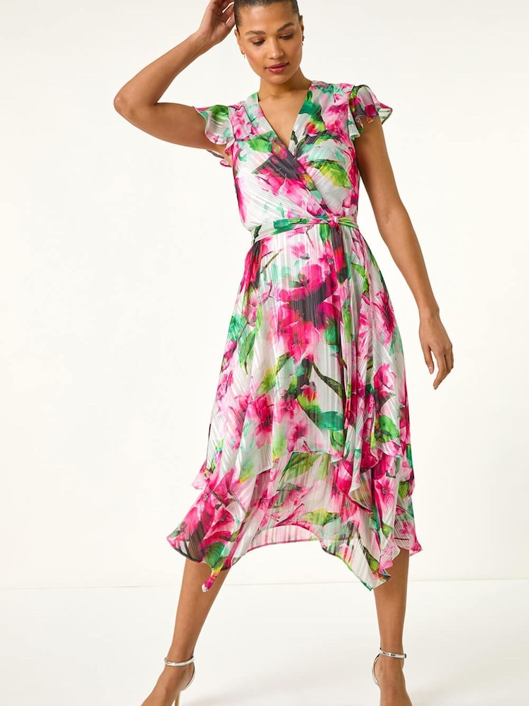 فستان متوسط الطول بنمط أزهار وكشكش ورباط على الخصر من Roman - Image 2 of 5 فستان متوسط الطول بنمط أزهار وكشكش ورباط على الخصر من Roman - Image 2 of 5