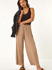 Roman Natural Pleated Wide Leg Culottes - Image 2 of 5
