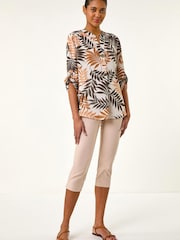 Roman Brown Leaf Print V-Neck Stretch Shirt - Image 2 of 5