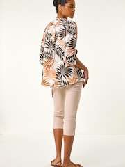 Roman Brown Leaf Print V-Neck Stretch Shirt - Image 3 of 5