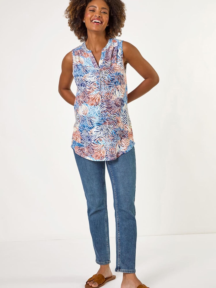 Roman Orange Leaf Burnout Print Vest Top - Image 1 of 5