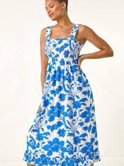 Roman Blue Floral Shirred Midi Dress - Image 3 of 5