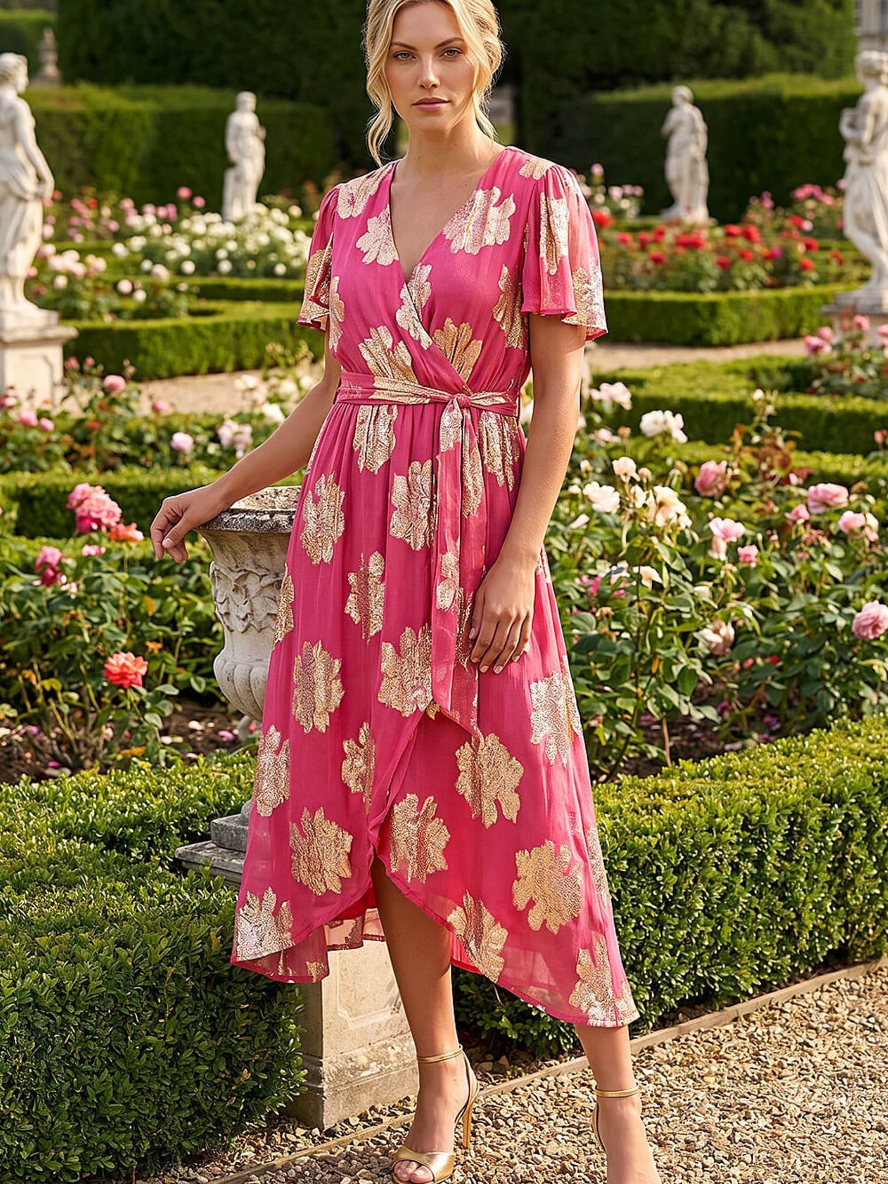 Buy Roman Pink Jacquard Midi Wrap Dress from Next Singapore