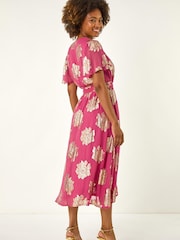 Roman Pink Jacquard Midi Wrap Dress - Image 3 of 5