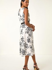Roman White Monochrome Printed Satin Midi Dress - Image 3 of 5