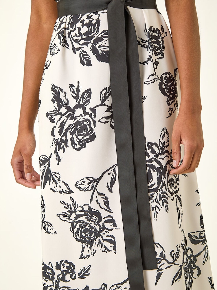 Roman White Monochrome Printed Satin Midi Dress - Image 5 of 5