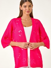 Roman Pink Pointelle Heart Knit Cardigan - Image 2 of 5