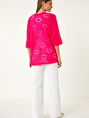 Roman Pink Pointelle Heart Knit Cardigan - Image 4 of 5