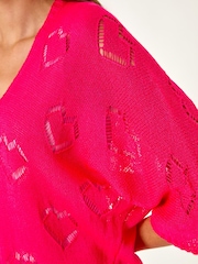 Roman Pink Pointelle Heart Knit Cardigan - Image 5 of 5